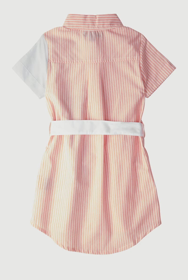 Little Girls Striped Love Butterfly Graphic Shirt Dress, Orange,