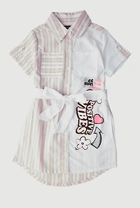 Little Girls Striped Positive Vibes Graphic Shirt Dress, Pink, Size 5-6