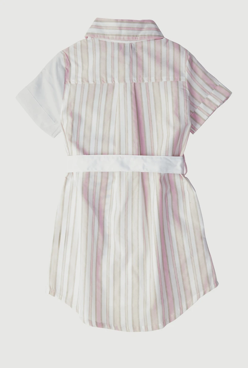 Little Girls Striped Positive Vibes Graphic Shirt Dress, Pink, Size 5-6