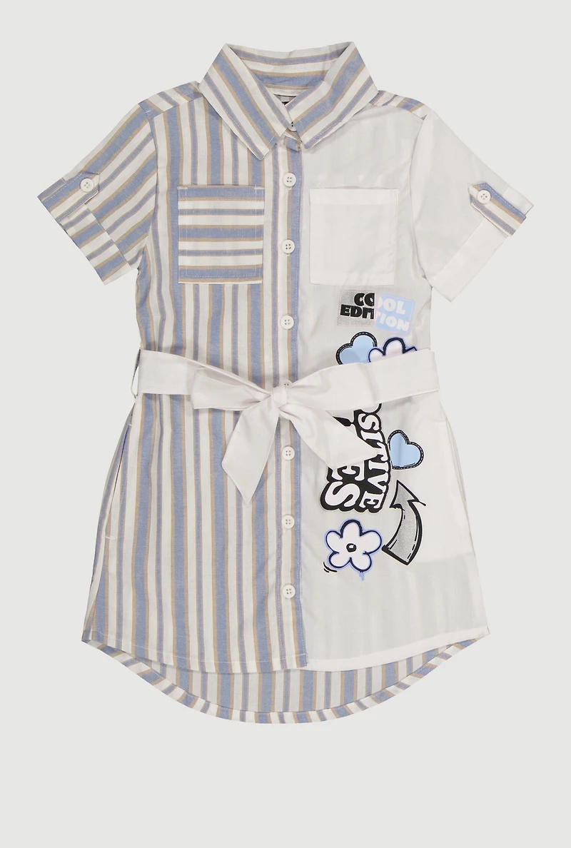 Little Girls Striped Positive Vibes Graphic Shirt Dress