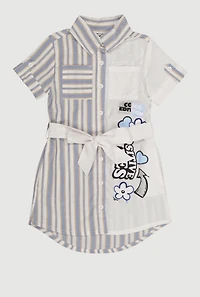 Little Girls Striped Positive Vibes Graphic Shirt Dress