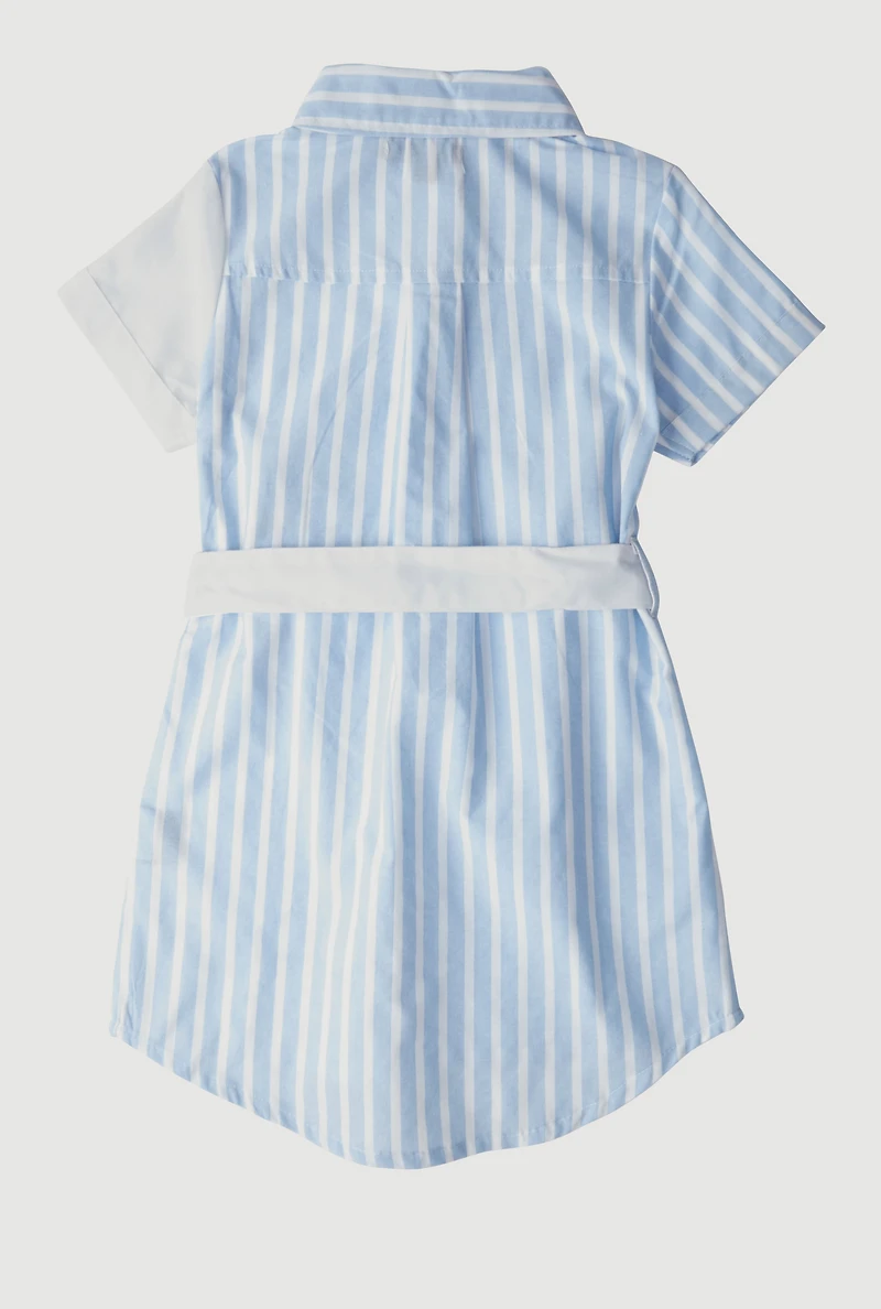 Little Girls Striped Sassy Vibes Graphic Shirt Dress, Blue, Size 4