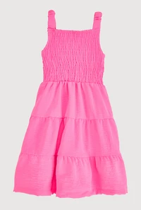 Little Girls Sleeveless Smocked Tiered Dress, Pink, Size 6X