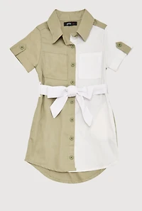 Little Girls Twill Color Blocked Shirt Dress
