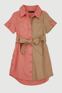 Little Girls Twill Color Blocked Shirt Dress