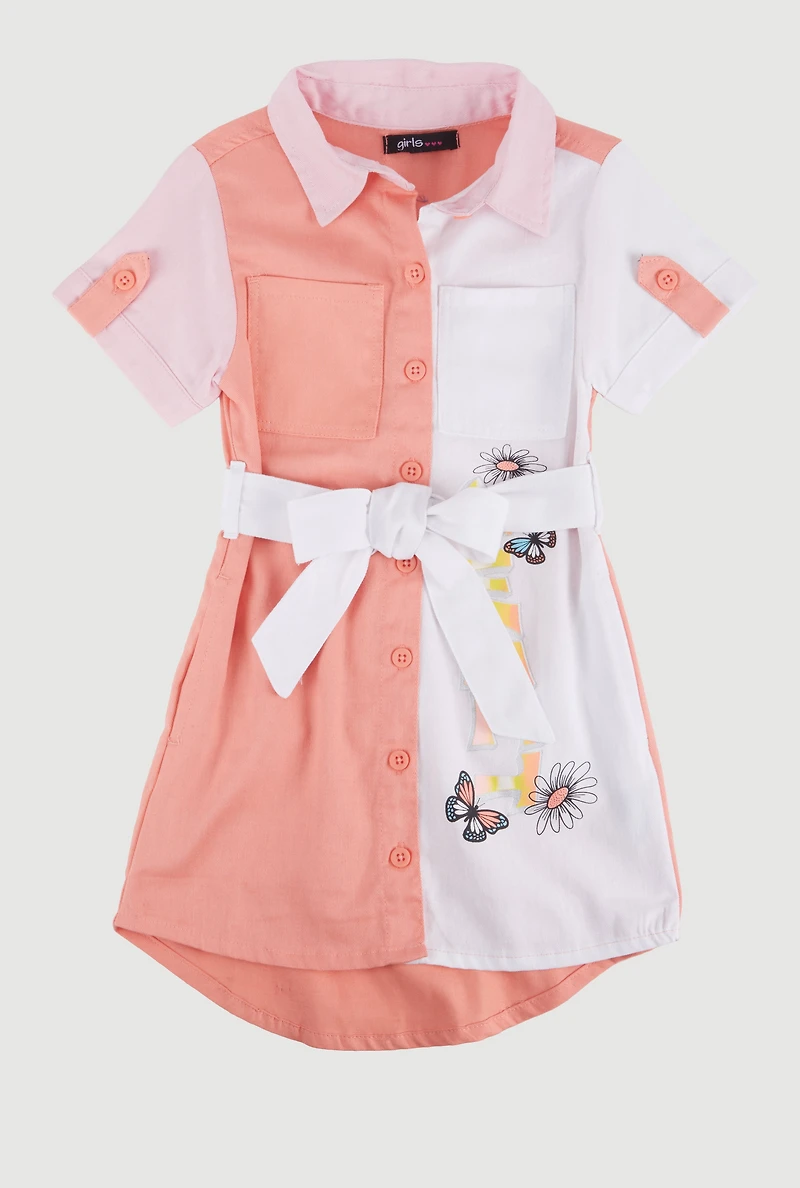 Little Girls Color Block Sweet Graphic Shirt Dress