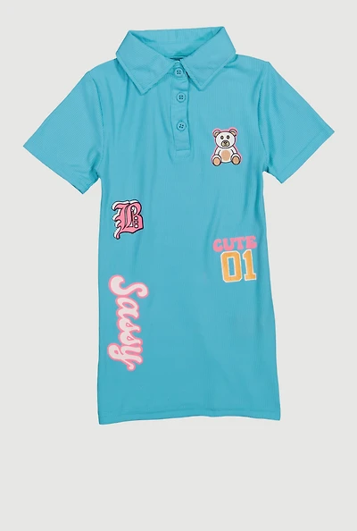 Little Girls Sassy Graphic Print Polo Dress