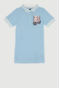 Little Girls Chenille B Initial Patch Ribbed Knit Dress