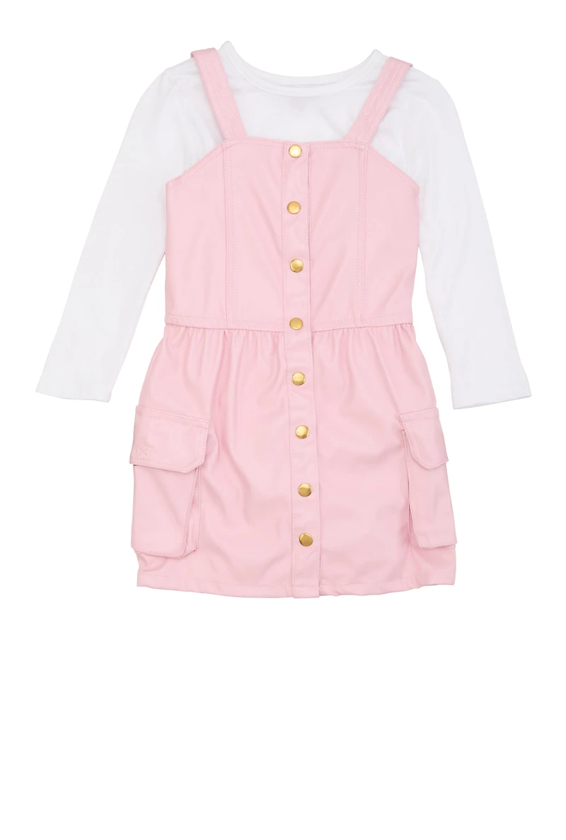 Little Girls Faux Leather Button Front Dress with Tee