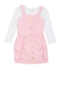 Little Girls Faux Leather Button Front Dress with Tee