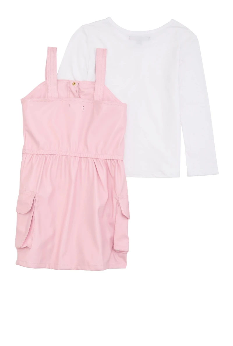 Little Girls Faux Leather Button Front Dress with Tee