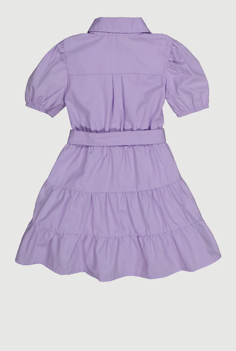 Little Girls Tiered Dress with Tie Waist Belt and Bracelet