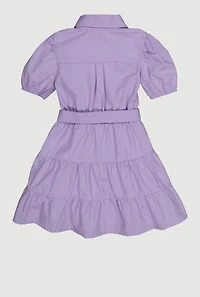 Little Girls Tiered Dress with Tie Waist Belt and Bracelet