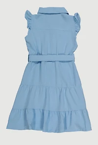 Little Girls Tiered Shirt Dress with Tie Waist Belt