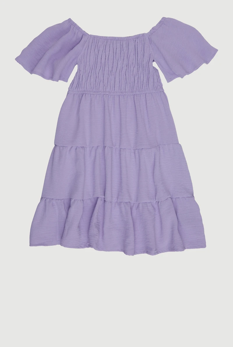 Little Girls Airy Crepe Knit Tiered Smocked Dress