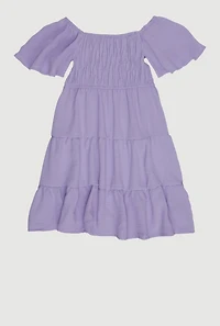 Little Girls Airy Crepe Knit Tiered Smocked Dress