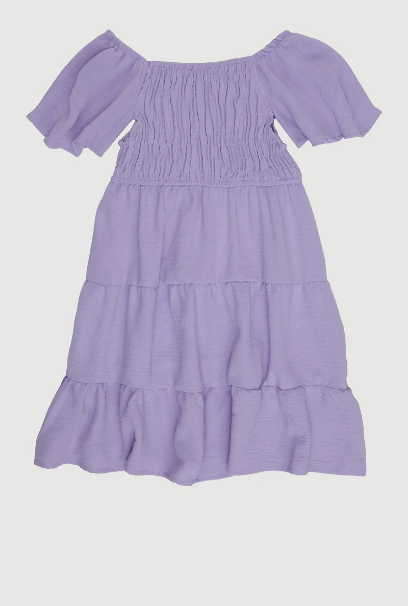 Little Girls Airy Crepe Knit Tiered Smocked Dress