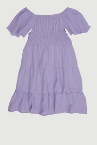 Little Girls Airy Crepe Knit Tiered Smocked Dress