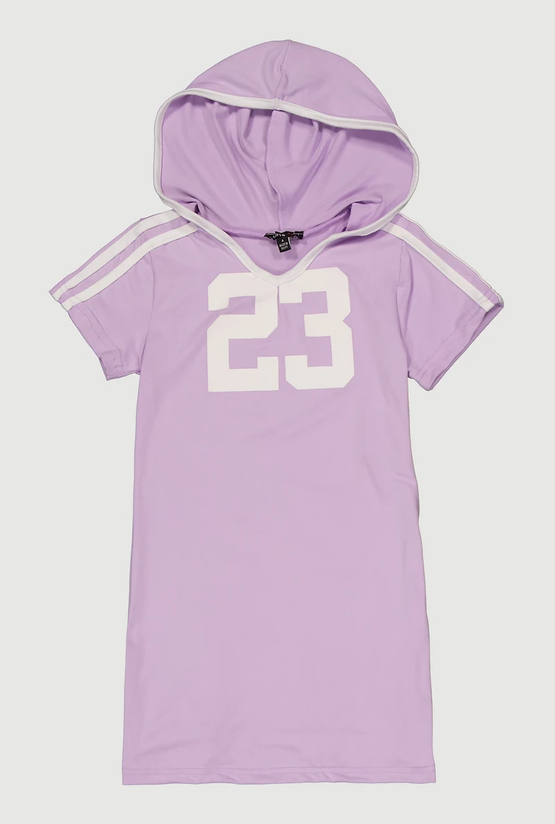 Little Girls 23 Graphic Varsity Stripe T Shirt Dress