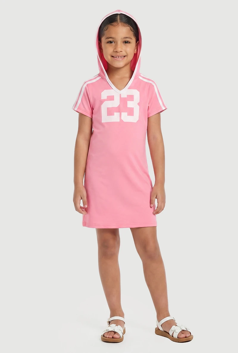 Little Girls 23 Graphic Varsity Stripe T Shirt Dress