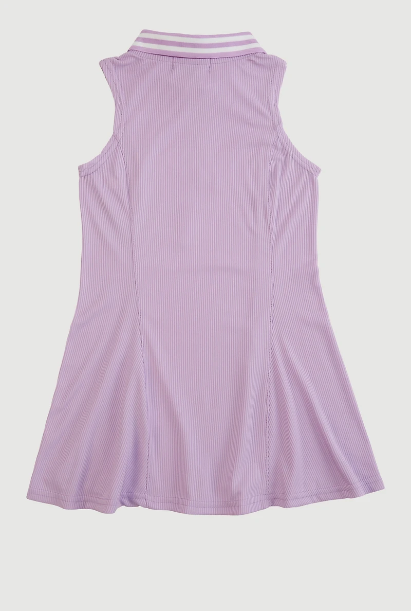 Little Girls Bow Graphic Detail Sleeveless Polo Dress
