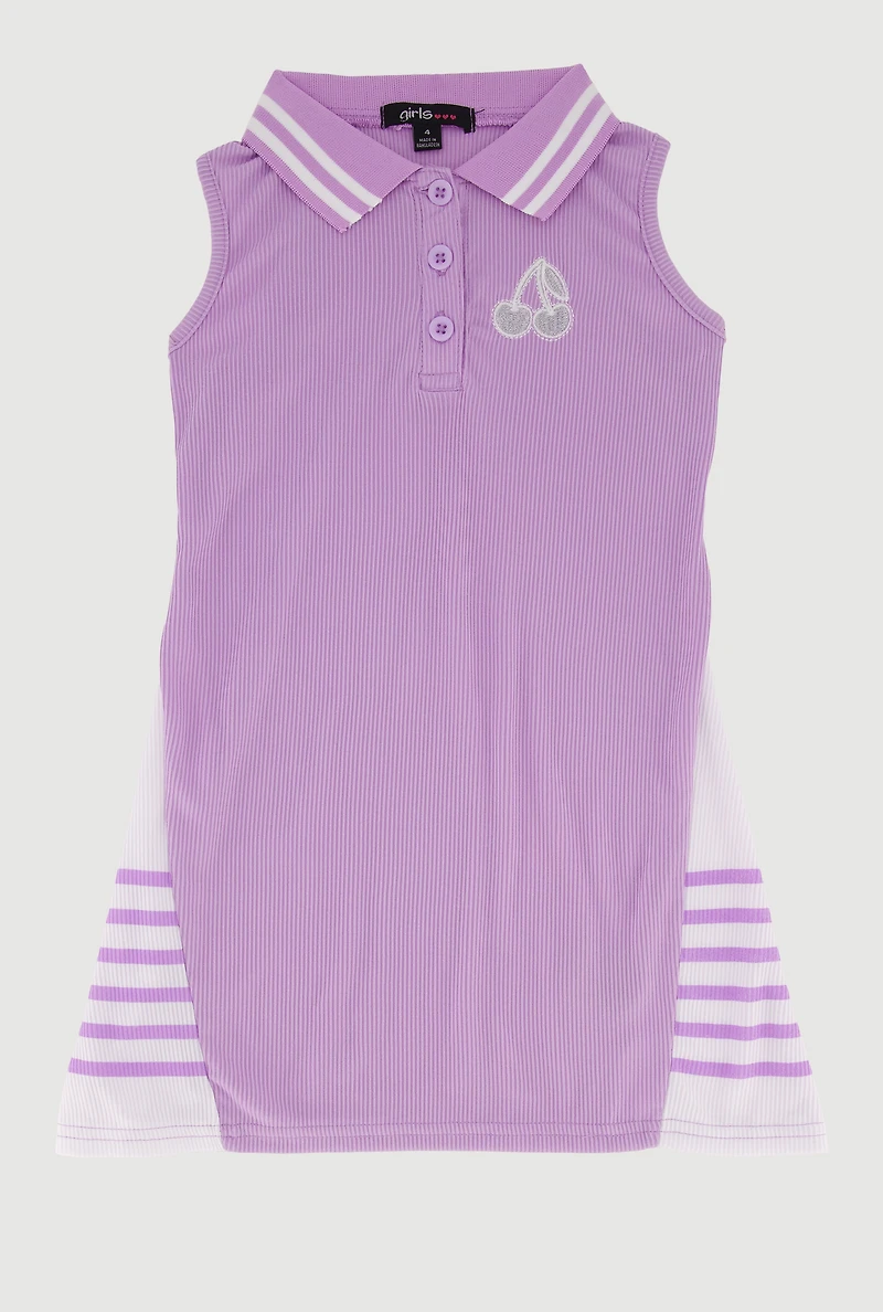 Little Girls Cherry Graphic Detail Sleeveless Polo Dress