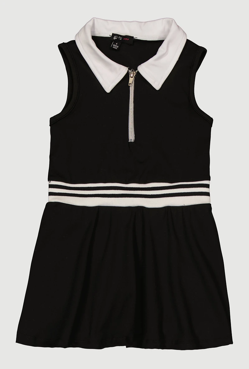 Little Girls Varsity Stripe Zip Front Polo Dress with Shorts Lining