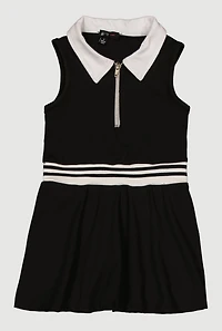 Little Girls Varsity Stripe Zip Front Polo Dress with Shorts Lining