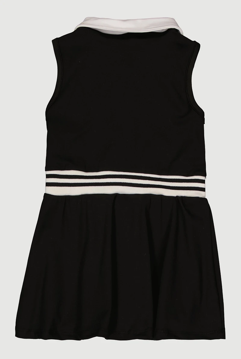 Little Girls Varsity Stripe Zip Front Polo Dress with Shorts Lining