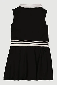 Little Girls Varsity Stripe Zip Front Polo Dress with Shorts Lining