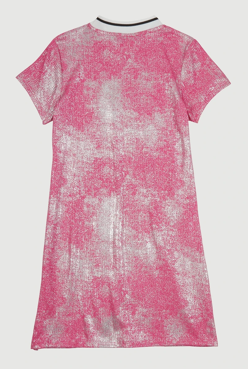 Girls Foil Screen Print Brooklyn 89 T Shirt Dress, Pink, Size 7-8