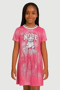 Girls Nope Not Today Bear T Shirt Dress, Pink, Size 14-16