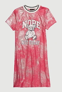Girls Nope Not Today Bear T Shirt Dress, Pink, Size 14-16