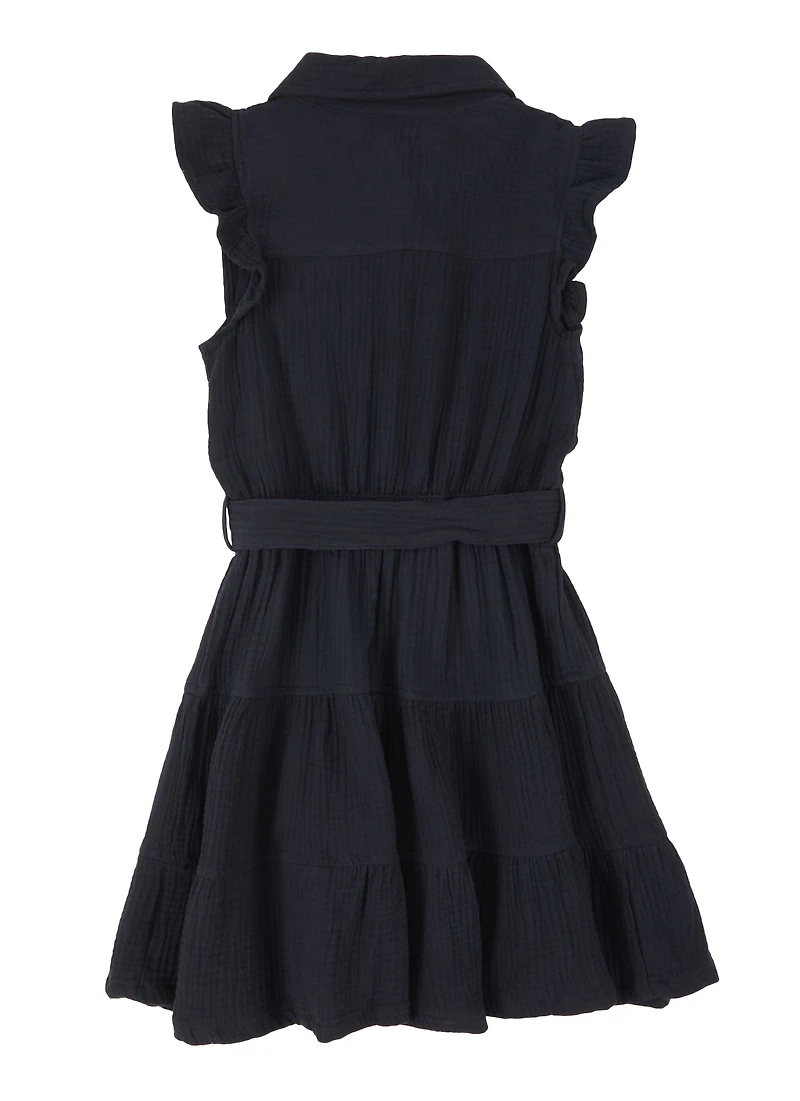 Girls Gauze Knit Tiered Shirt Dress