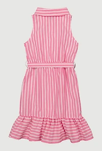 Girls Striped Sleeveless Flounce Hem Shirt Dress, Pink, Size 7-8