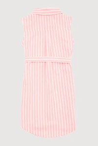 Girls Striped Sleeveless Shirt Dress, Pink, Size 10-12