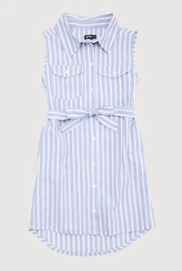Girls Striped Sleeveless Shirt Dress