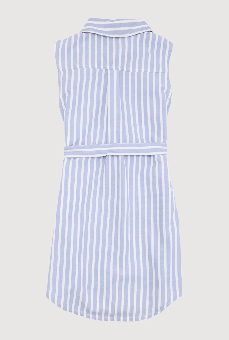 Girls Striped Sleeveless Shirt Dress