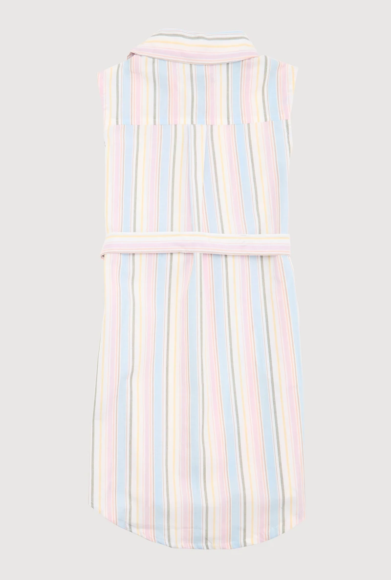 Girls Striped Sleeveless Shirt Dress, Multi, Size 14-16