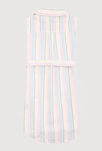 Girls Striped Sleeveless Shirt Dress, Multi, Size 14-16