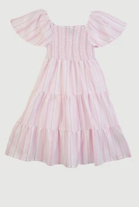 Girls Striped Smocked Tiered Dress, Pink, Size 14-16