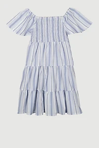 Girls Striped Smocked Tiered Dress