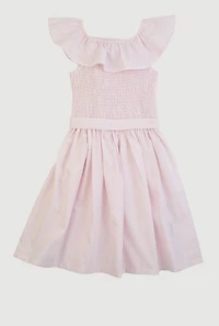 Girls Striped Smocked Skater Dress, Pink,