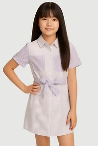 Girls Color Block Striped Shirt Dress