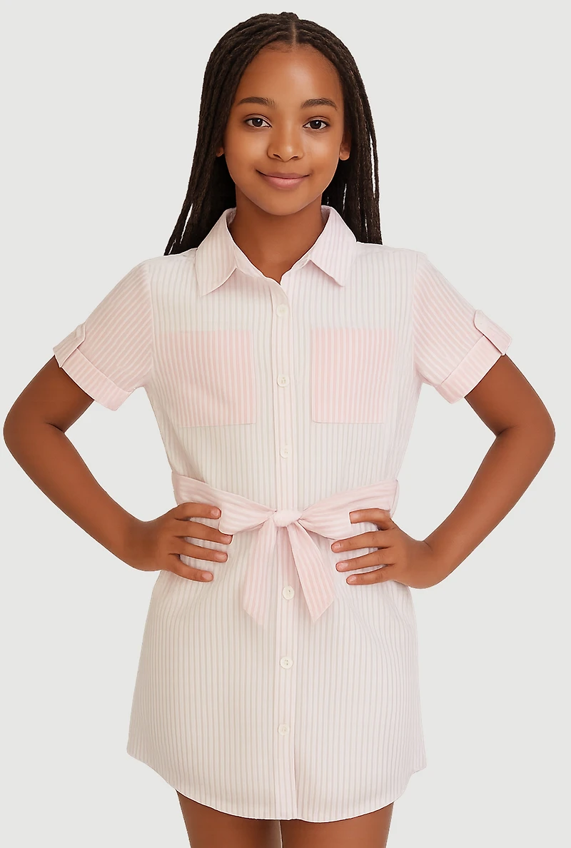 Girls Color Block Striped Shirt Dress