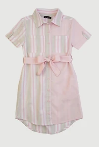 Girls Color Blocked Striped Shirt Dress
