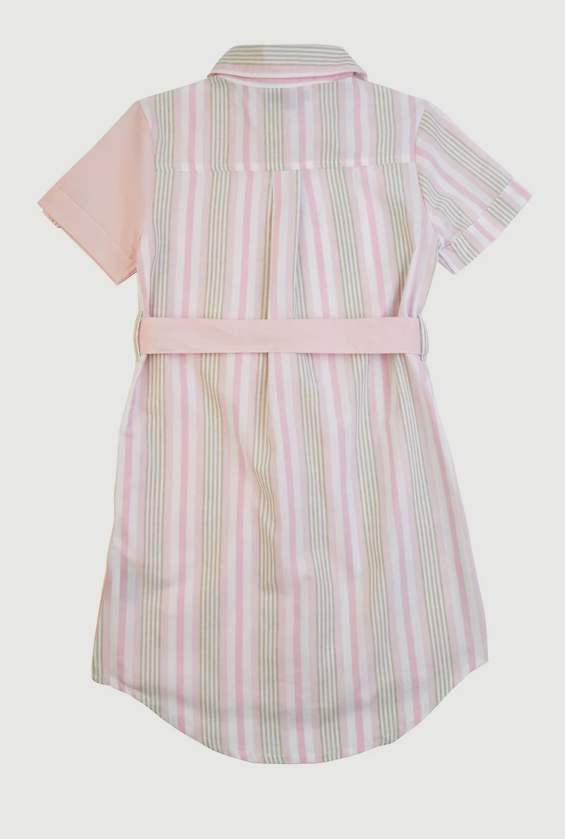 Girls Color Blocked Striped Shirt Dress