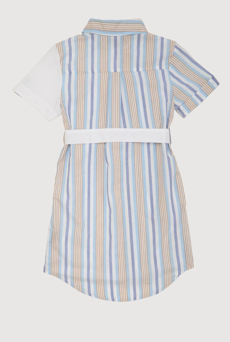 Girls Color Blocked Striped Shirt Dress