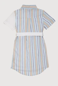 Girls Color Blocked Striped Shirt Dress