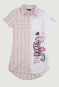 Girls Striped Positive Vibes Graphic Shirt Dress, Multi, Size 10-12